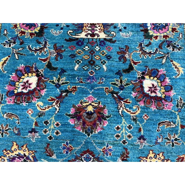 2000 - 2009 Turquoise Sultani Persian Style Floral Area Rug - 4' X 6' For Sale - Image 5 of 11