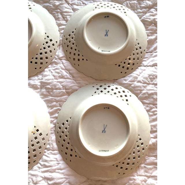 Blue Set of 6 Antique Meissen Blue Onion Reticulated Plates 1850-1888 For Sale - Image 8 of 12