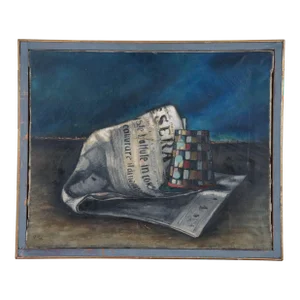 Mario Russo Italian Master Oil Painting Giornale Cappello Newspaper Hat 24"