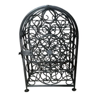 Vintage Wrought Iron Scrollwork Wine Rack For Sale