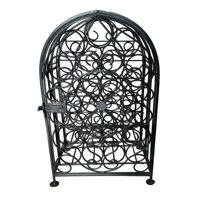 Vintage Wrought Iron Scrollwork Wine Rack For Sale
