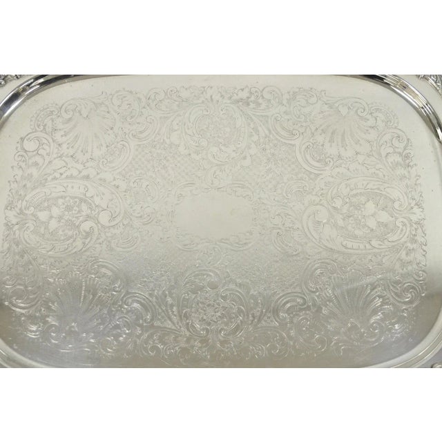 Mid 20th Century Antique English Victorian Silver Plated Ornate Twin Handle Bar Tray by BSC For Sale - Image 5 of 13