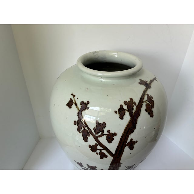Ceramic Chinese Pottery Large Floor Vase Rusty Brown Twisted Tree Stoneware For Sale - Image 7 of 14