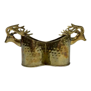 Vintage Hammered Brass Deer Double Bottle Holder