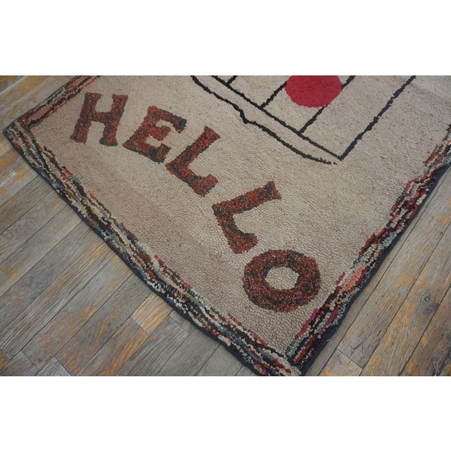1930s Tan Ecru Folk Art Musical Note Antique American Hooked Rug 3' X 7'5" Woven Wool Carpet For Sale - Image 10 of 12