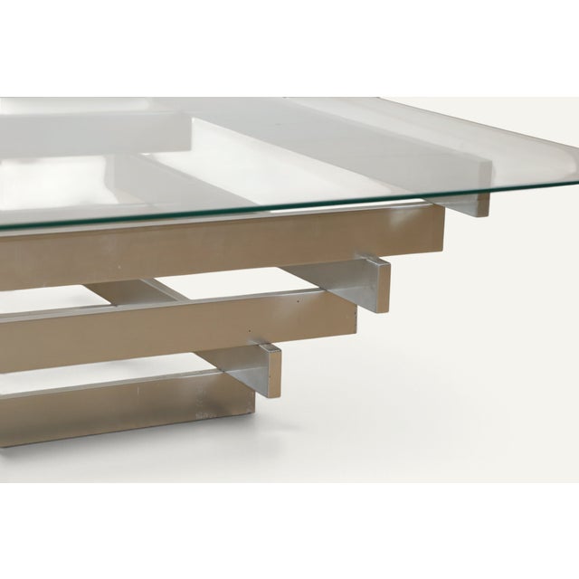 Metal Sculptural Coffee Table in Brushed Aluminum and Glass, 1970s For Sale - Image 7 of 18