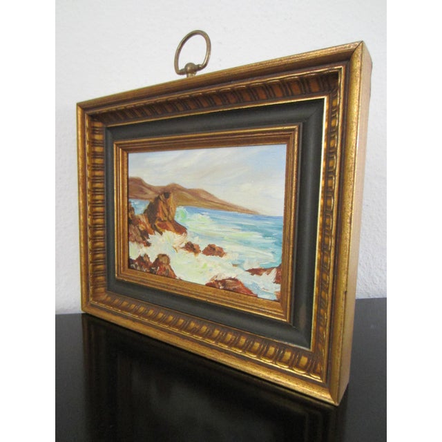1950s Coastal Scene Seascape Impressionist Oil on Canvas Board For Sale - Image 9 of 11