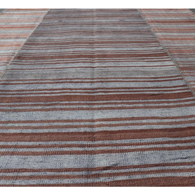 Modern Vintage Turkish Tribal Kilim Rug With Rich Multicolored Stripes 6'5 X 10'4 For Sale - Image 3 of 9