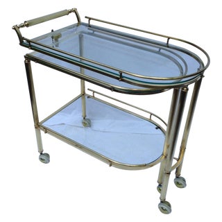 Vintage Brass & Glass Bar Cart For Sale