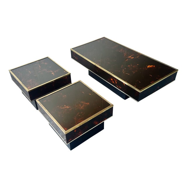 Coffee and Side Tables in Burl Wood and Acrylic Glass by Eric Maville for Jean-Claude Mahey, France, 1980s, Set of 3 For Sale