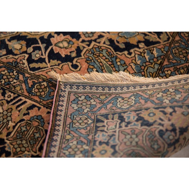 Old New House 1920s Antique Persian Mohtashem Kashan Floral Medallion Navy Wool Rug For Sale - Image 4 of 14