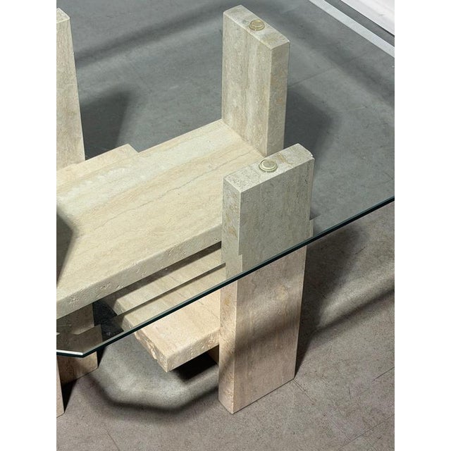 Travertine and Glass Coffee Table by Willy Ballez For Sale - Image 6 of 10