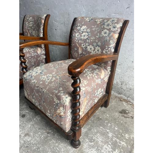 Vintage Floral and Birds Armchairs with Barley Twist Wood, Set of 2 For Sale - Image 9 of 9