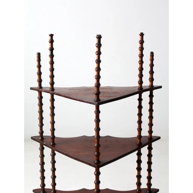 Brown Antique Folk Art Spool Corner Shelf For Sale - Image 8 of 11