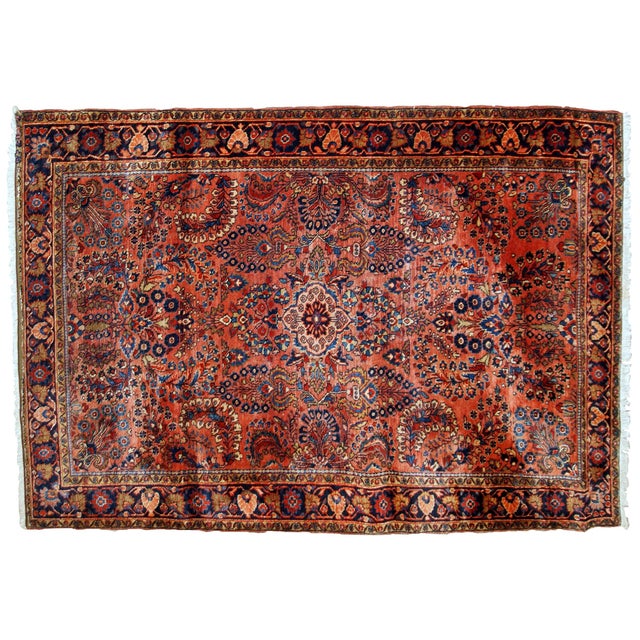 Textile 1920s, Handmade Antique Persian Sarouk Rug 4.1' X 6.5' For Sale - Image 7 of 7
