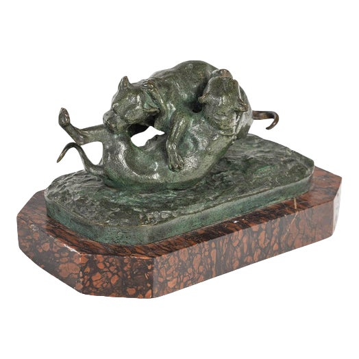 Napoleon II Bronze Sculpture of Two Dogs Playing on a Marble Base For Sale