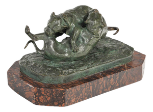 Napoleon II Bronze Sculpture of Two Dogs Playing on a Marble Base