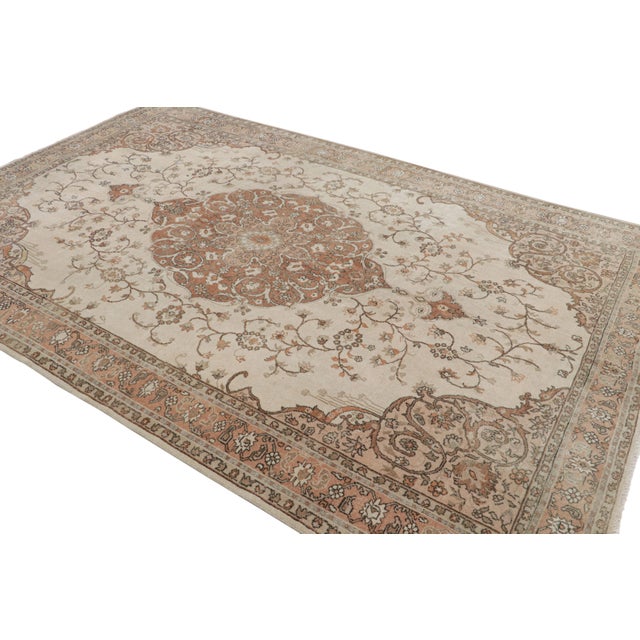 Rug & Kilim Antique Turkish Hereke Rug, Brown and Beige Floral Medallion - Rug & Kilim For Sale - Image 4 of 8