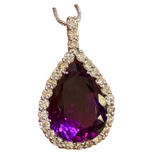 65 Carat Amethyst & 8.5 ct Diamond Pendant Necklace 14 Karat White Gold + Chain For Sale - Image 15 of 18