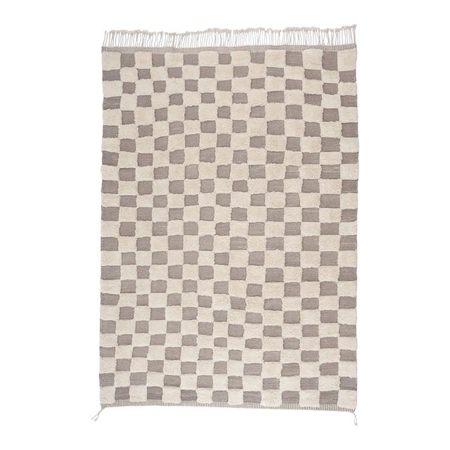 Checkerboard Hand-Knotted Moroccan Wool Rug | 11'11" X 8'8" | One of a Kind For Sale