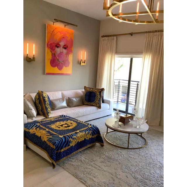 Versace throw DV animal print blue gold 55”55” velvet throw with black velvet lining gold fringe