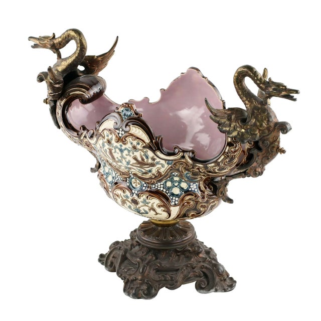 Majolica Jardinière with Griffins For Sale - Image 4 of 7