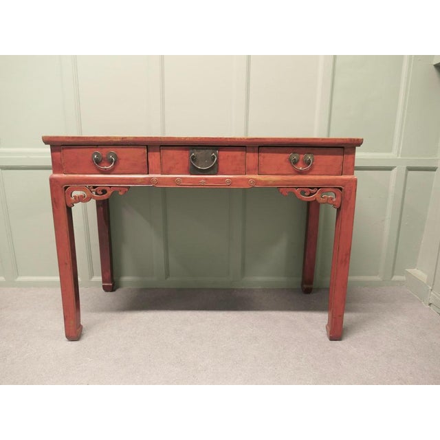 Red Lacquered Side Table or Desk, 1900s For Sale - Image 3 of 8