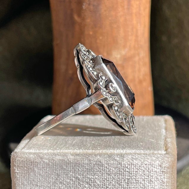 1940s 1940s Vintage Silver Marcasite Citrine Ring, Size 8 For Sale - Image 5 of 9