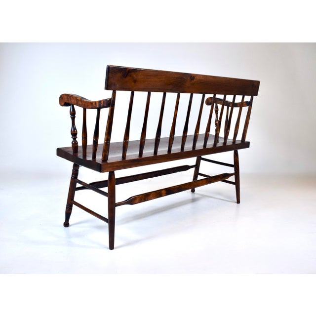 American Pine Spindle Back Deacons Bench For Sale - Image 11 of 13