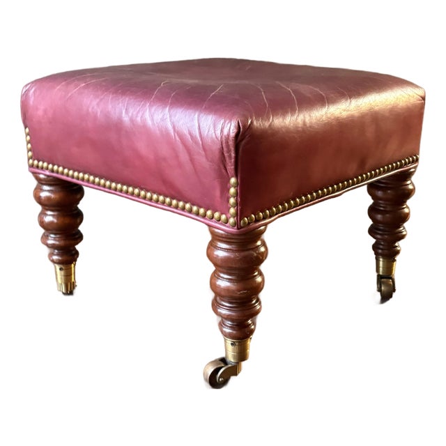 Hickory Chair Co. Leather Ottoman or Stool With Casters For Sale