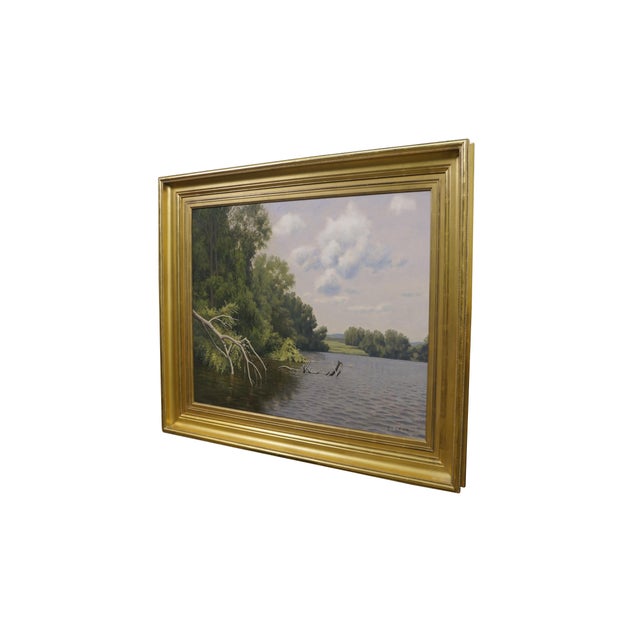 Realism Lewis Bryden Green Meadow Bend Plein Air Landscape Oil Painting 38" For Sale - Image 3 of 14