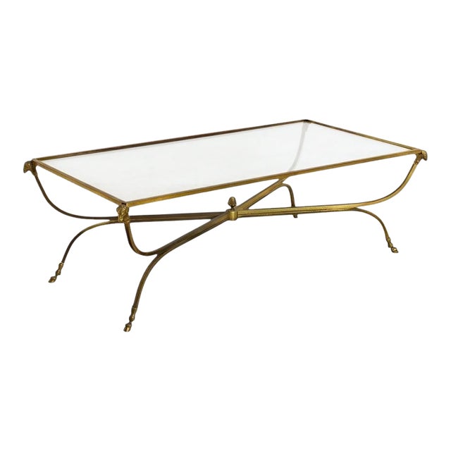 1970s Italian Brass and Glass Neoclassical Maison Jansen Style Coffee Table For Sale