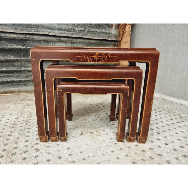 Wood Oriental Nesting Tables, 1960s, Set of 3 For Sale - Image 7 of 18