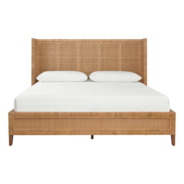 Matthew Izzo Home Dolly King Winged Headboard and Platform in Radio Weave Wrapped Rattan For Sale