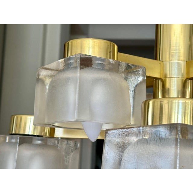 Sciolari 13 Light Ice Cube Glass Brass Chandelier For Sale - Image 14 of 17