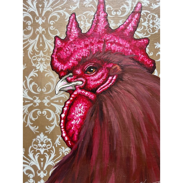 1980s Vintage Decorative Oil Painting of Rooster on Canvas For Sale - Image 5 of 6