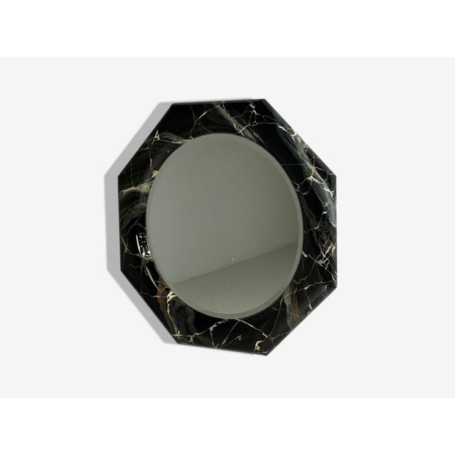 Mid-Century Modern Mid-Century Modern, Octagonal Wall Mirror, Faux Marble Finish, Usa, 1980s For Sale - Image 3 of 9