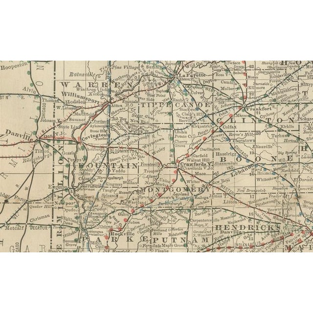 Antique Map of Indiana The Hoosier State with Railroads and Counties, 1888 For Sale - Image 6 of 10
