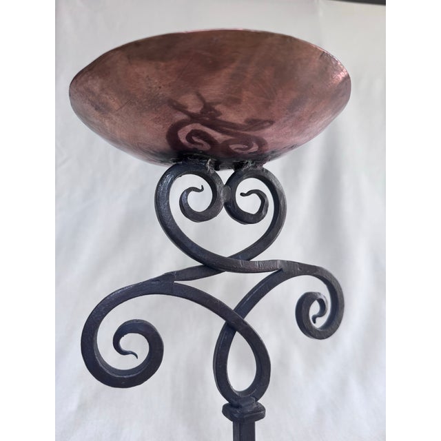 Copper Vintage Spanish Revival Copper Cup & Scrolled Wrought Iron Candlestick For Sale - Image 8 of 12