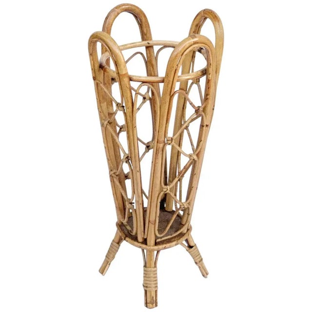 Tan Italian Bamboo and Wicker Umbrella Stand in the Style of Franco Albini, 1950s For Sale - Image 8 of 8