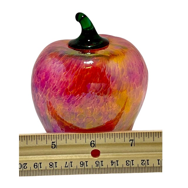 Glass Hand-Blown Iridescent Art Glass Apple Paper Weight For Sale - Image 7 of 9