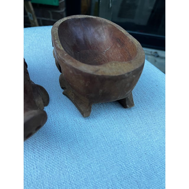 Brown 1970s Pair of Wooden Hand Carved Pig Catchalls For Sale - Image 8 of 11