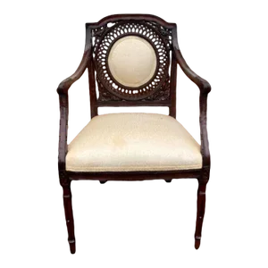 19th Century Antique English Regency Style Mahogany Carved Open Armchair