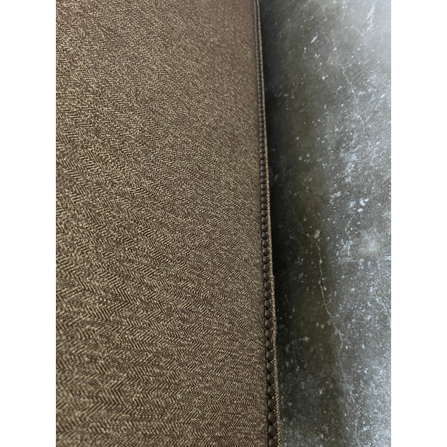Textile Hickory Chair Custom Upholstered Loveseat, Chestnut Herringbone With Nailhead Detail For Sale - Image 7 of 9
