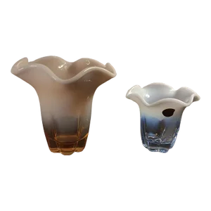 1970s Pair of Duncan Miller Opalescent Glass Ruffled Bud Vases