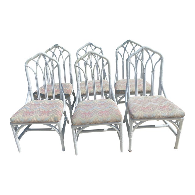 Vintage Henry Link for Lexington Rattan Cathedral Dining Chairs - Set of 6 For Sale