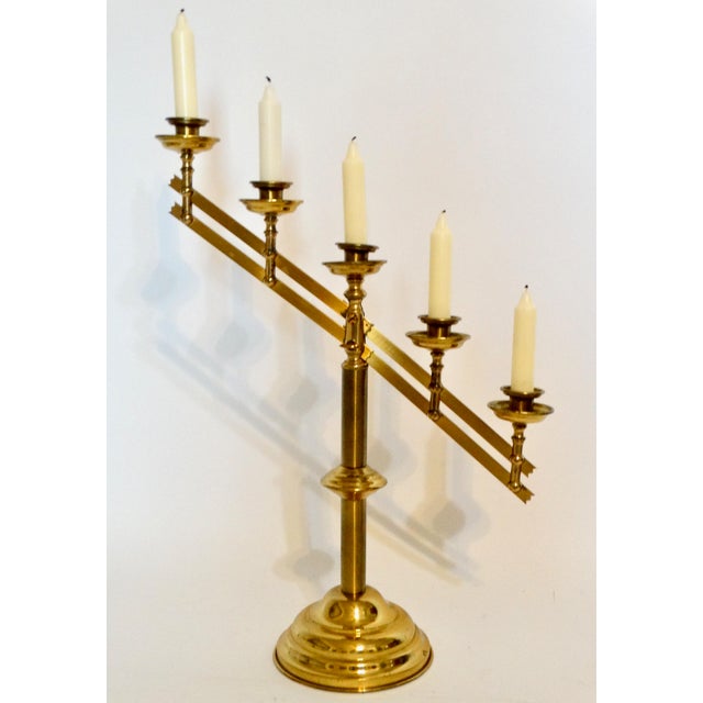 Hollywood Regency Large Mid 20th Century Articulating Brass Five Light Candelabra For Sale - Image 3 of 12