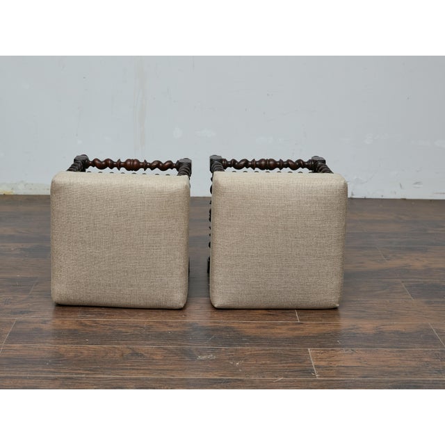 Wood Pair of 19th-Century English Barley Twist Hardwood Stools with Linen Upholstery For Sale - Image 7 of 8