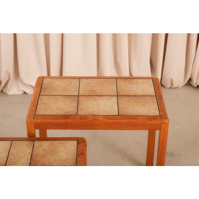 Danish Modern Teak Nesting Tables, Ceramic Tile Tops, 1960s Style For Sale - Image 13 of 15