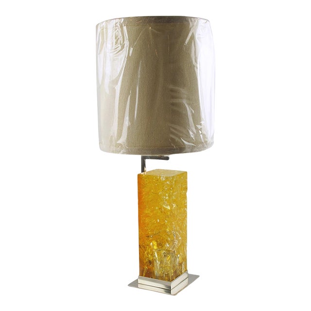 Marie-Claude de Fouquieres Yellow Fractal Resin and Chrome Table Lamp For Sale